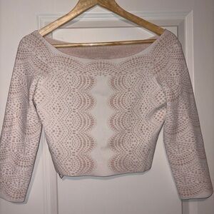 BCBGMaxAzria Cream and Tan Patterned Top